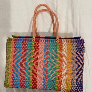 Colorful plastic woven beach bag